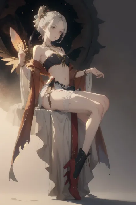  ((best quality)), ((masterpiece)), (detailed), 1girl, Character design, female, dynamic poses, long white grey hair, grey white eyes, very skinny, detailed, best quality, no accesoires around the neck, no shoes, prominent collarbones, skinny arms, flat st...