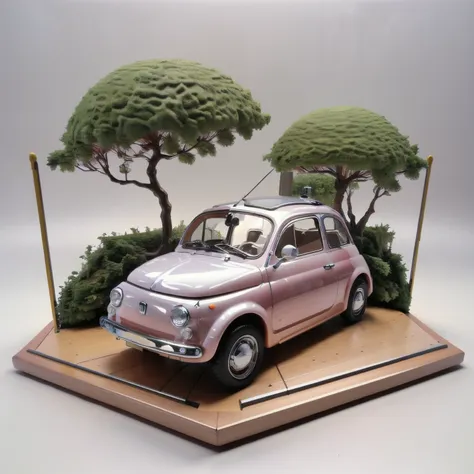 (masterpiece,highest quality,highest quality),fiat 500 plastic model,isometric 3d diorama,gentle lighting,landscape diorama,the ...