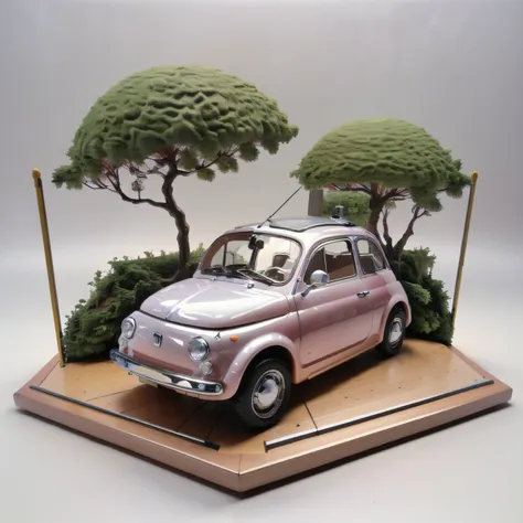 (masterpiece,highest quality,highest quality),fiat 500 plastic model,isometric 3d diorama,gentle lighting,landscape diorama,the ...