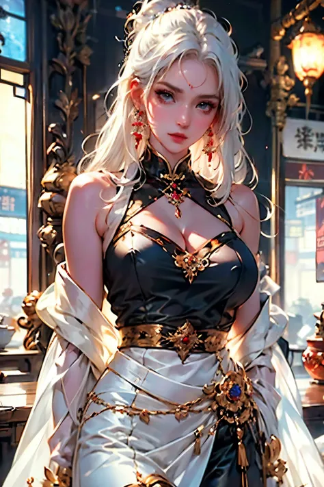 a close up of a woman with white hair and a white mask, beautiful character painting, guweiz, artwork in the style of guweiz, wh...