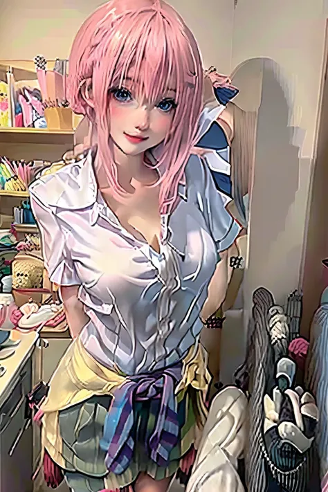 blond haired girl with blue eyes and a pink top standing in front of a suitcase, seductive beautiful girl, blonde beautiful girl with long hair, beautiful alluring anime teen, ecchi realistic style, realistic best girl, attractive beautiful girl, beautiful...