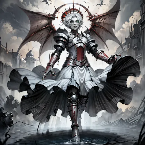 A menacing male zombie fighter with scary aura front simetrical