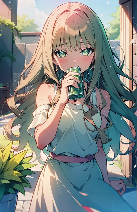 minami yume ,sss Dynazenon ,Long Hair, Brown Hair, (Green Eyes:1.5) ,smile,Wedding dress,Wedding Skirts,holding a large bouquet of flowers in both hands,Tears stream down her face,Tears of joy,I cry a lot,Stand Glass,
break outdoors, Association,Chapel,
br...