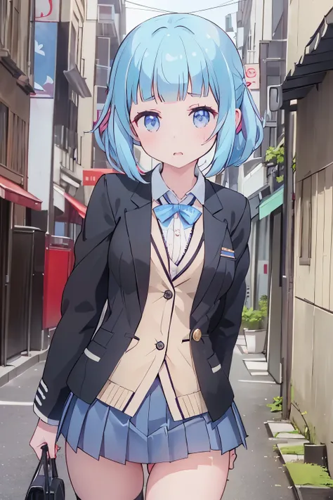 (8K、Highest quality、highest quality、masterpiece)、Detailed face、One girl、Rem from Re:Zero、Light blue hair 、short hair、twintails、blunt bangs、Grey Eyes、、、((Blazer jacket uniform))、((Pleated skirt))、((No panties))、((bent over))、Back Alley Background、Very large...