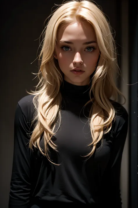 super cute blond woman in a dark theme