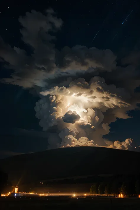 Annual lighting display, cumulonimbus clouds, voluminetric lighting, Big sky