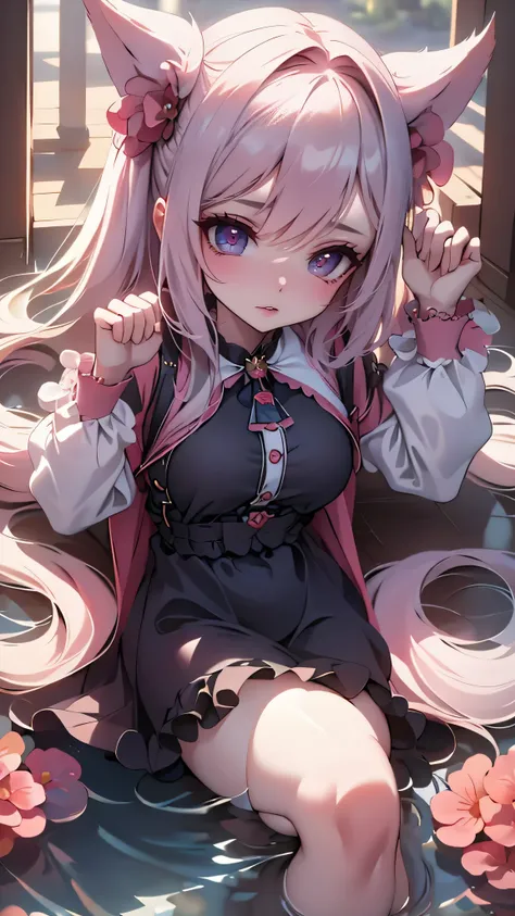 ((loli:1.2,6 years old:1.2)),(random reclining poses:1.2),(random kids clothes:1.5),(Thin type:1.5),(big breasts),(random hairstyle),(Highest image quality,(8k),ultra-realistic,best quality, high quality, high definition, high quality texture,high detail,b...
