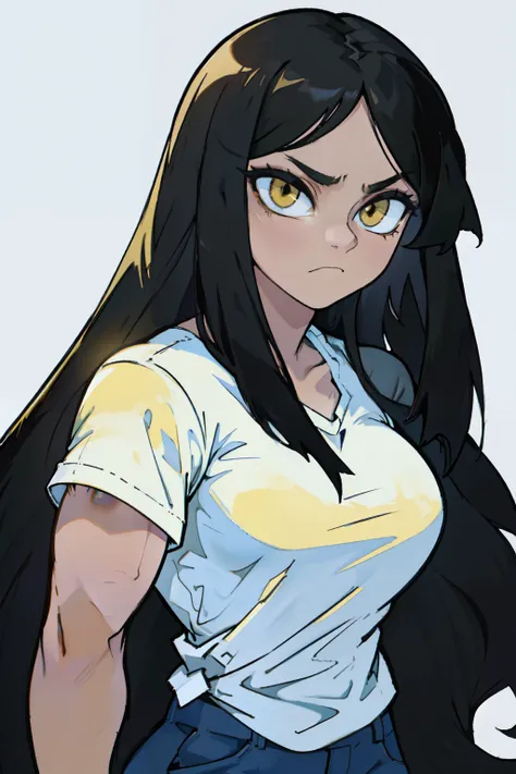 huge muscles girl huge breasts toned body black hair yellow eyes pale skin eyes tight shirt expressionless sad straight hair straight hair straight hair straight hair straight hair straight hair straight hair straight hair straight hair straight hair strai...