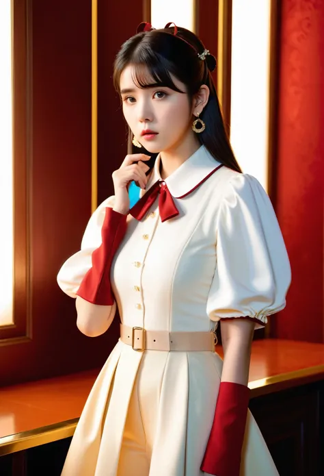 IU1, Serious look, Model shooting style, (Extremely detailed CG unity 8k wallpaper), Full-length photos of the world&#39;s most beautiful artworks, Medieval Armor, Professional Majestic Oil Paintings by Ed Blinkey, Artie Guerin, Studio Ghibli, author：Jerem...