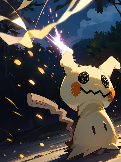 from behind,mimikyu_pokemon, night、summer festival、firework,no humans,