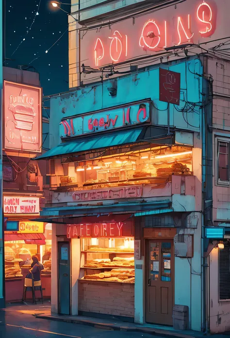 Bakery under the stars，Neon light，Romantic, indian