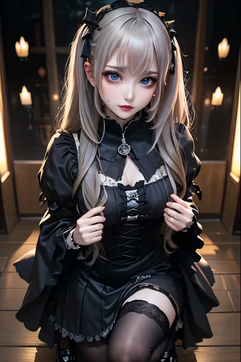 Hard Dark Gothic Makeup、Black dark eyeshadow、sad、Good skin radiance、Dark Gothicメイク、Dark smile、palace、The beauty of fragrance、24-years-old、Expression of intense sexual pleasure、Embarrassed look、Dark Gothic、Highest quality、Expression of sexual pleasure amid ...