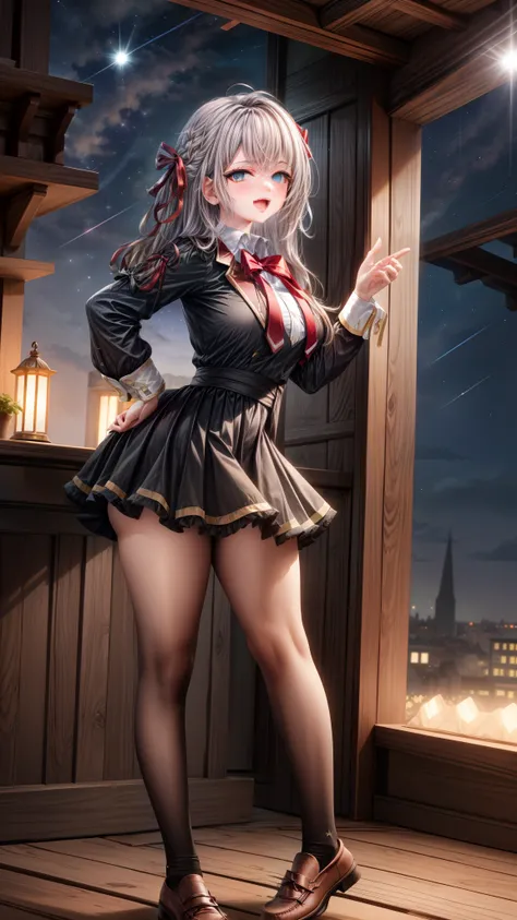 Alisa Kujou, 

(night:1.7), 1 girl standing at attention, 22 years,young female,beautiful Finger, beautiful long legs ,beautiful body ,beautiful Nose ,beautiful character design, Perfect eyes, perfect face,

There is an anime girl., 1 girl, thighs, Alone, ...