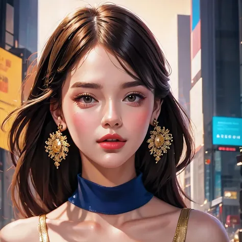 there is a girl with a pink top and gold earrings, digital art of an elegant, in style of digital illustration, stunning digital...