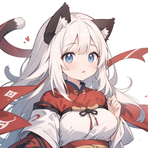 1 girl, head, ((White background, Red Cliff)), expression, tingyun, Cat Ear Girl，((银色head发)),blue eyes