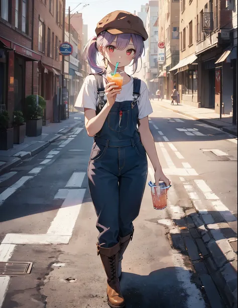 (Close-up:1.3),Realistic,Highest quality, Super detailed, High-quality CG rendering, The most delicate and beautiful, Floating softly, High resolution, (1 girl), (Highest quality,4K,8K,masterpiece:1.2), Light purple hair,(Long ponytail:1.5),Red eyes,(Brown...