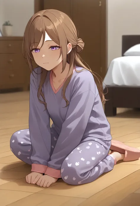 score_9, score_8_up, score_7_up, score_6_up, source_anime,masterpiece, best quality, 8k, 8k UHD, ultra-high resolution, ultra-high definition, highres, shading, good_hands, himesaki rinami, purple eyes, brown hair, hair bun, long hair, sleepy, half-closed ...