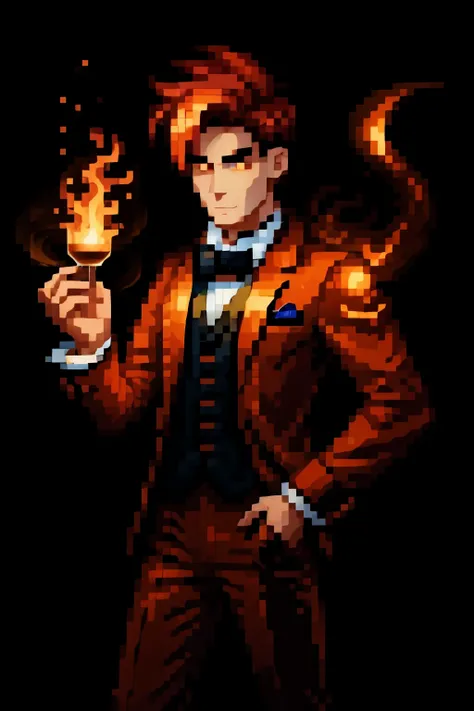 demon butler in a beautiful flaming suit