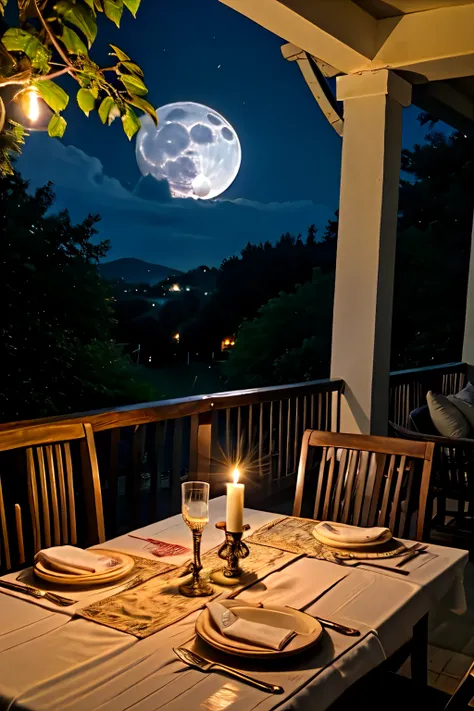 Hillside place , mid night, moonlight, warm weather, a table , on table , small perfume with roses, perfume on the table