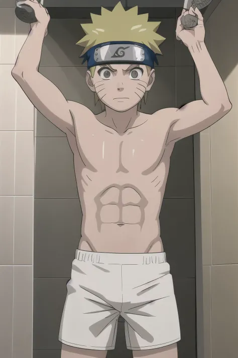 Naruto, shirtless, white boxer briefs, showering, 12-year-old boys,