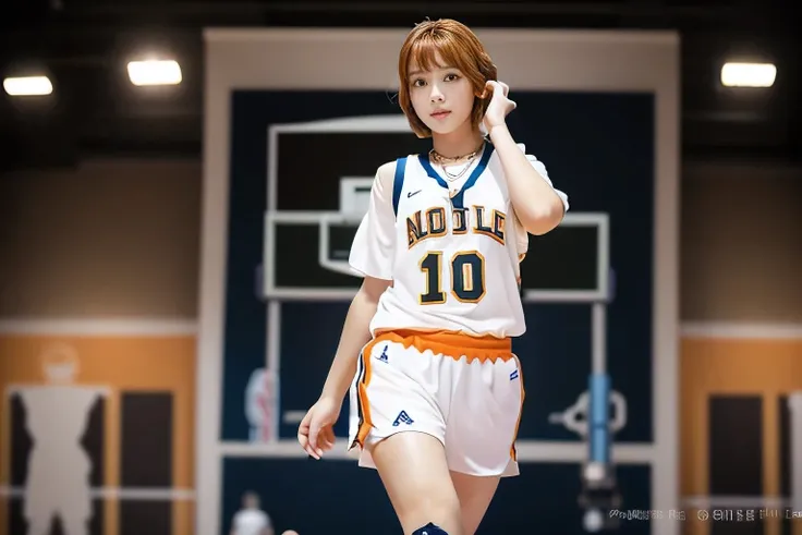 (During a basketball game in the gym:1.5)、(A beautiful profile without looking at the camera:1.5)、(18-year-old women competing for a ball:1.5)、(The best quality at its best:1.4), (Super detailed), (Very detailed CG unified 16k), Beautiful woman with perfec...