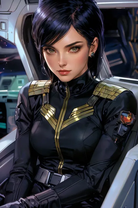 Close-up of a woman in a black suit sitting in a car, art gelm jsc, Portrait Anime Astronaut Girl, Chris Moore. art gelm, alena aenami and art gelm, art gelm julie bell beeple, Very detailed fan art, Cassandra Kane, Cassandra Kane in satin, A modern portra...