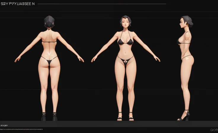 (Masterpiece, best quality: 1.2), (Super detailed), (Illustration),(HDR:1) , detailed face, a close up of a woman in a blackbikini, oppai proportions, whole body highly detailed, complete detailed body, realistically proportioned body, anime proportions, e...