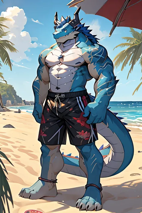 Sunlight,high resolution,4K,gay,(((whole body:1.1))),masterpiece,high quality,Brave and bold,((dragon)),male,(((seaside,Standing on the beach))),dragonFurry,(youth),hairy,((Handsome,Smiling face,Long hair)),((peaceful,Gentle)),(((Well-proportioned body,Sma...