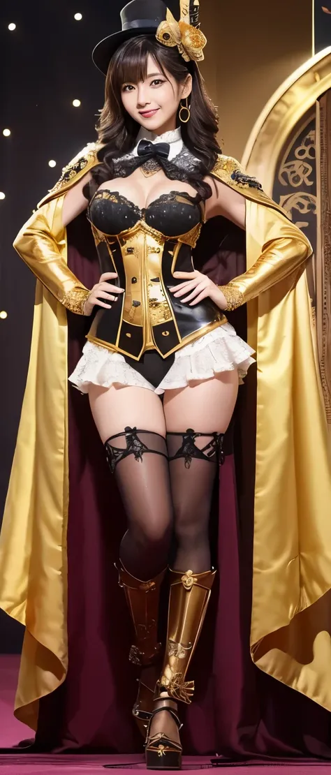 Tall and cute idol knight、whole body、Good style、、、、、、、、、、Tanned thick legs、、Gold and black steampunk armor suit（Bee Embroidery、Passionate Honeycomb Cape）、、Neat and clean idol face、Wavy Hair、rose garden