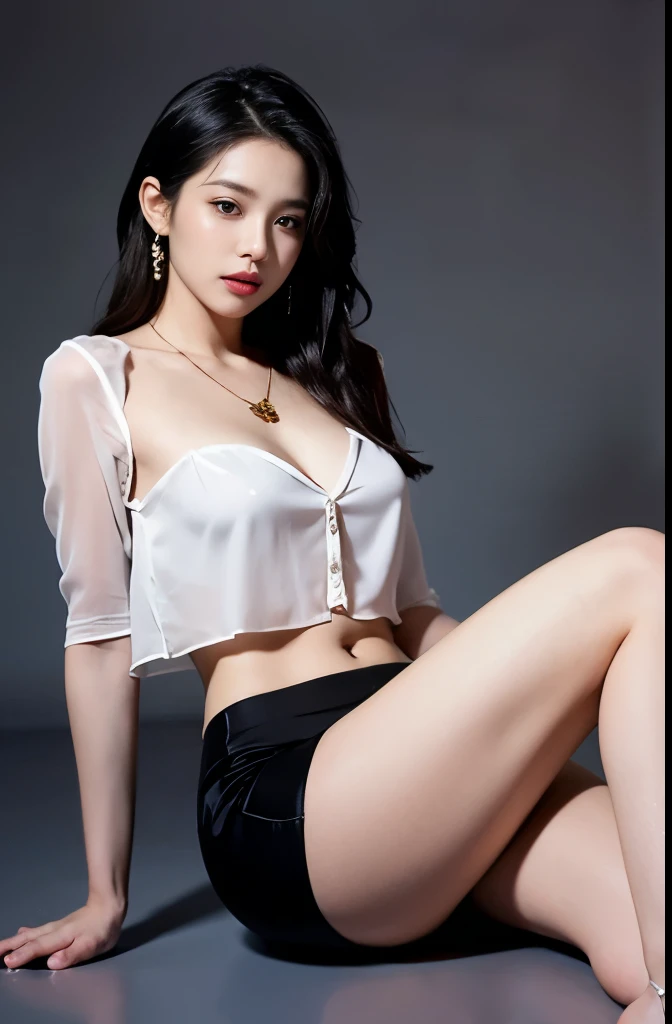 (masterpiece:1.3), (8 thousand, realistic, RAW photos, best quality: 1.4), (1 woman),(sheer silk blouse), (short skirt), (양 다리에 짙은색 realistic 팬티 스타킹 신고), (wearing Very sexy transparent Ultra-realistic thighhighs),  (Wearing high heels on both feet), (Weari...