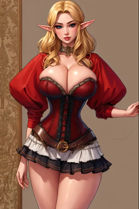 corset, cleavage,  legs, standing, sexy, seductive, skirt, rubenesque, elf