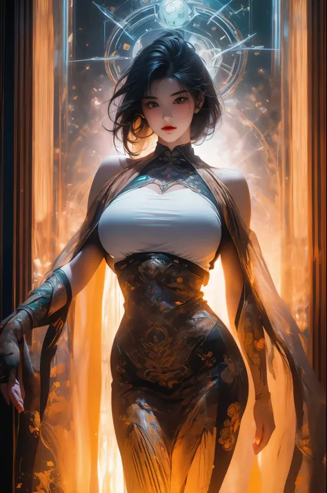 a girl with a metal structure body, gigantic breasts, big anime eye ball, a hyperrealistic painting inspired by Peter Gric, zbrush central contest winner, hyperrealism, highly detailed surrealist art, hyperrealistic illustration, hyperrealistic surrealism,...