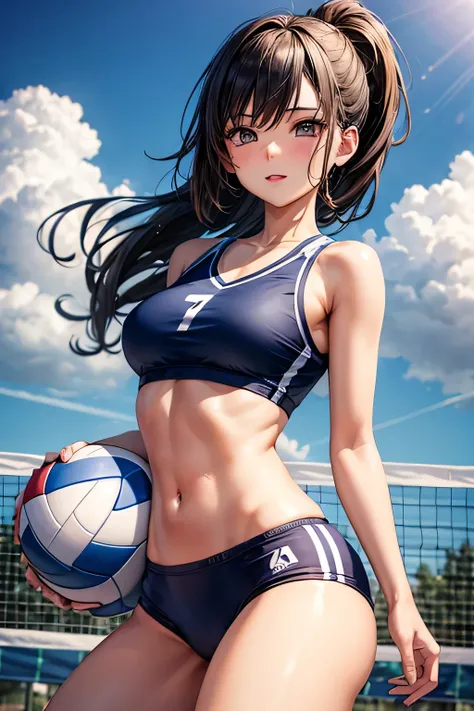 sexy girl in sport volleyball outfit with small breasts and 