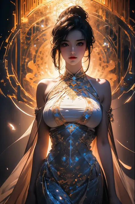 a girl with a metal structure body, gigantic breasts, big anime eye ball, a hyperrealistic painting inspired by peter gric, zbru...