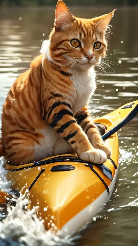 There is a cat sitting on a kayak, Cat swimming in water, Liquid Cat, awesome cat, Orange Cat in mid action, Orange Cat, By John La Gatta, Cat Pictures, Orange Cat, Funny cat, By Irakli Nadar, Cute cat, Andrey Gordeev, On the Lake, By Alexander Kucharski, ...