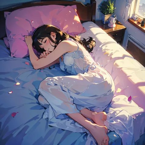 girl sleeping on the bed。