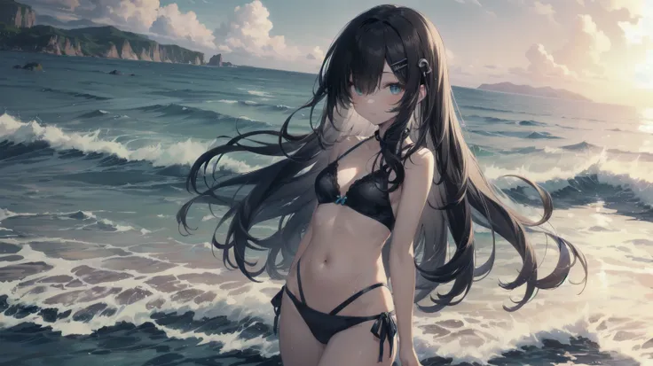 Highest quality, Anime Moe Art Style,Best Anime 8K Konachan Wallpaper,pixiv Contest Winner,Perfect Anatomy, break,(Please draw a picture of a girl in a Swimwear walking on the beach.),break, 1girl is an unlucky beautiful girl,(alone,upon,,14 years old:1.3)...