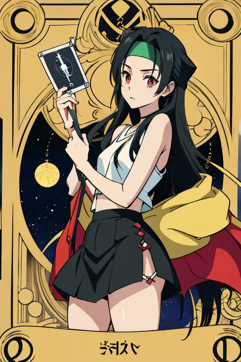 Black Hair long hair mini skirt 20-year-old women Headband Cute Anime Style Tarot card-like backgrounds