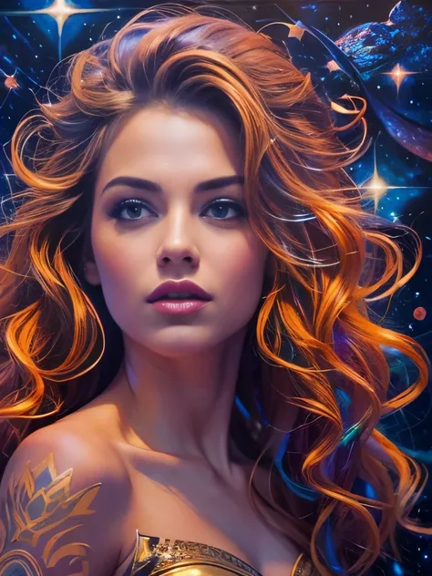 An ultra hot gorgeous European woman. Age 23. Goddess. high quality, highly detailed, illustration, impasto, canvas, oil painting, fantasy, ((night time. Starry night)).