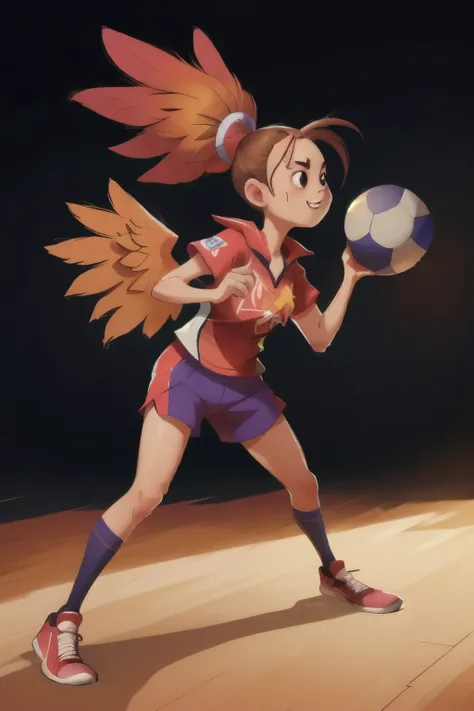 a female phoenix playing dodgeball, dodgeball em um time com uniforme preto e rosa