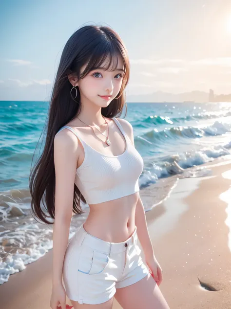 small breasts、earrings、necklace、beautiful glowing white skin,、 bright, refreshing and gentle look, perfect beautiful pretty face...