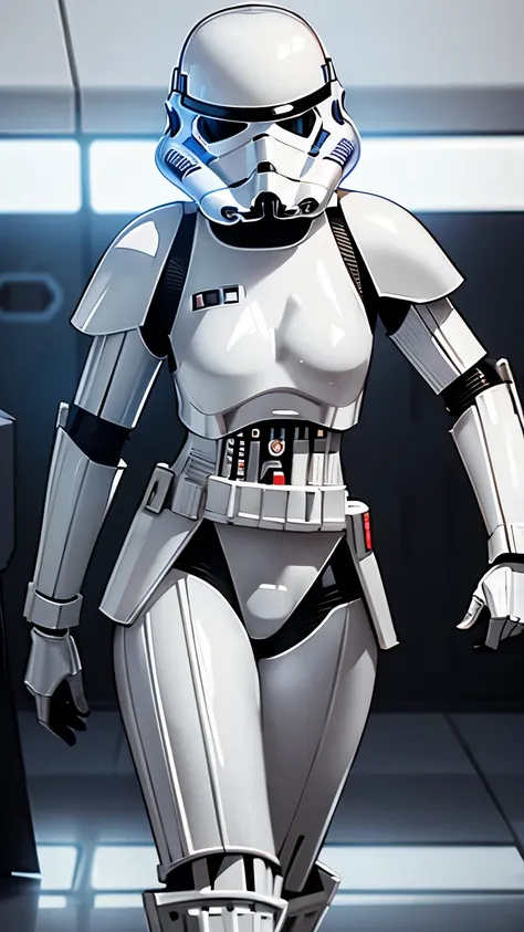 wearing shiny stormtrooper armor, a Star Wars imperial agent, cute face, wearing stormtrooper armor, imperial Star Wars style, storm trooper, stormtrooper, trooper, female stormtrooper, slender waist, medium breasts, wide hips, thigh gap, stormtroopers, St...