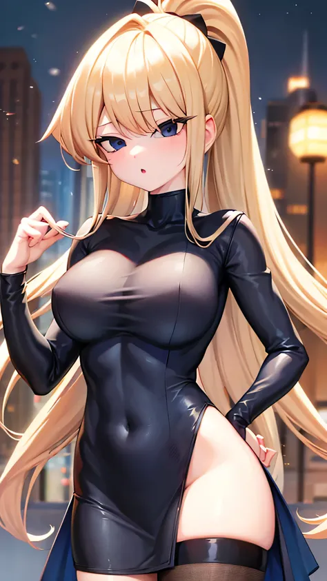 blonde、blue eyes、big breasts、Drooping eyes、ponytail、Completely naked、anime style