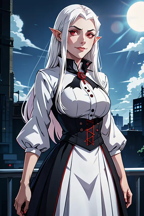 1 girl, (standing alone), anime girl with long white hair and red eyes,  with white hair, girl in white high collar, ((eye patch...