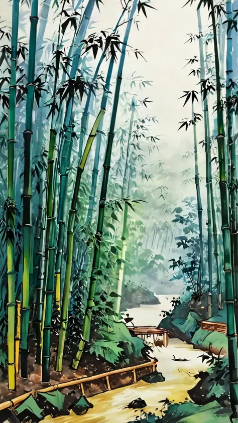 (Tea:1.5), (Ink Painting:1.5), (Good taste:1.5), (Ink Painting:1.5), (Rich colors:1.5), 8K, 4K, (landscape:1.5), (Afternoon Tea Time:1.5), (bamboo forest:1.5), (600s:1.5),