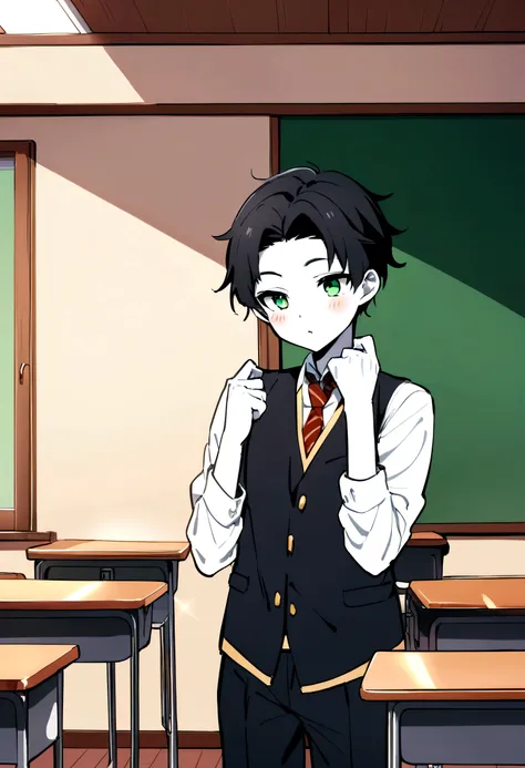 A Black Hair Boy White Skin Ferminine that has Flat Breast 16 Year Old Background Classroom