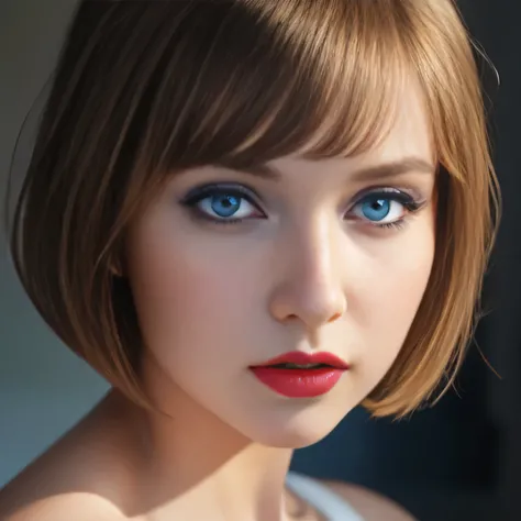 (best quality, 4k, Masterpiece, ultra detailed, hyperrealism, RAW quality), The face of the most beautiful young girl, the most beautiful face ever created, blue-eyed princess, seductive look, ultra-detailed pupil, captivating, clean, perfect, bob cut, ash...