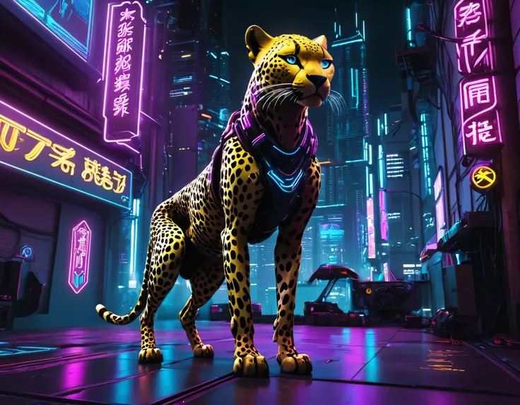 Cyber City, roof, Neon, Mechanical cheetah, Ambush Stance