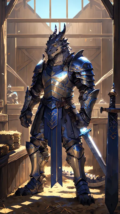 Medieval background:1.6，((Crusu:1.6))，Sunlight，high resolution，4K，gay，(((whole body:1.1)))，(Fighting Stance)，masterpiece，high quality，Calm and calm，((dragon))，male，dragonFurry，(teenager:1.3)，hairy，((stable，Handsome face:1.4))，((peaceful))，((Holding a long ...