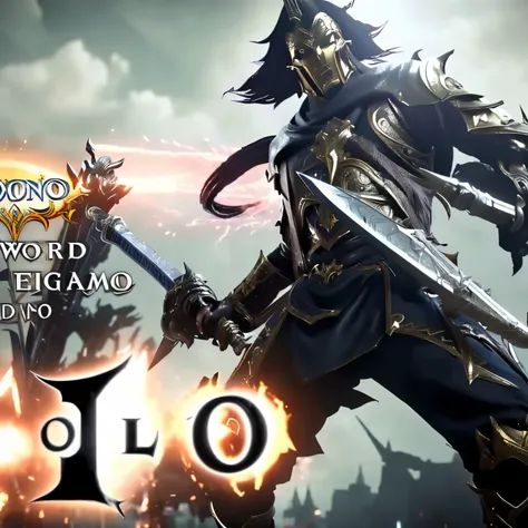 a close up of a video game with a sword and a man, 3 rd person action adventure rpg, gameplay video, solo, gameplay footage, game cg, 3 rd person action adventure, loadscreen”, action rpg video game, dio, mmo, void 1a, playable trailer, jojo cover art, fro...